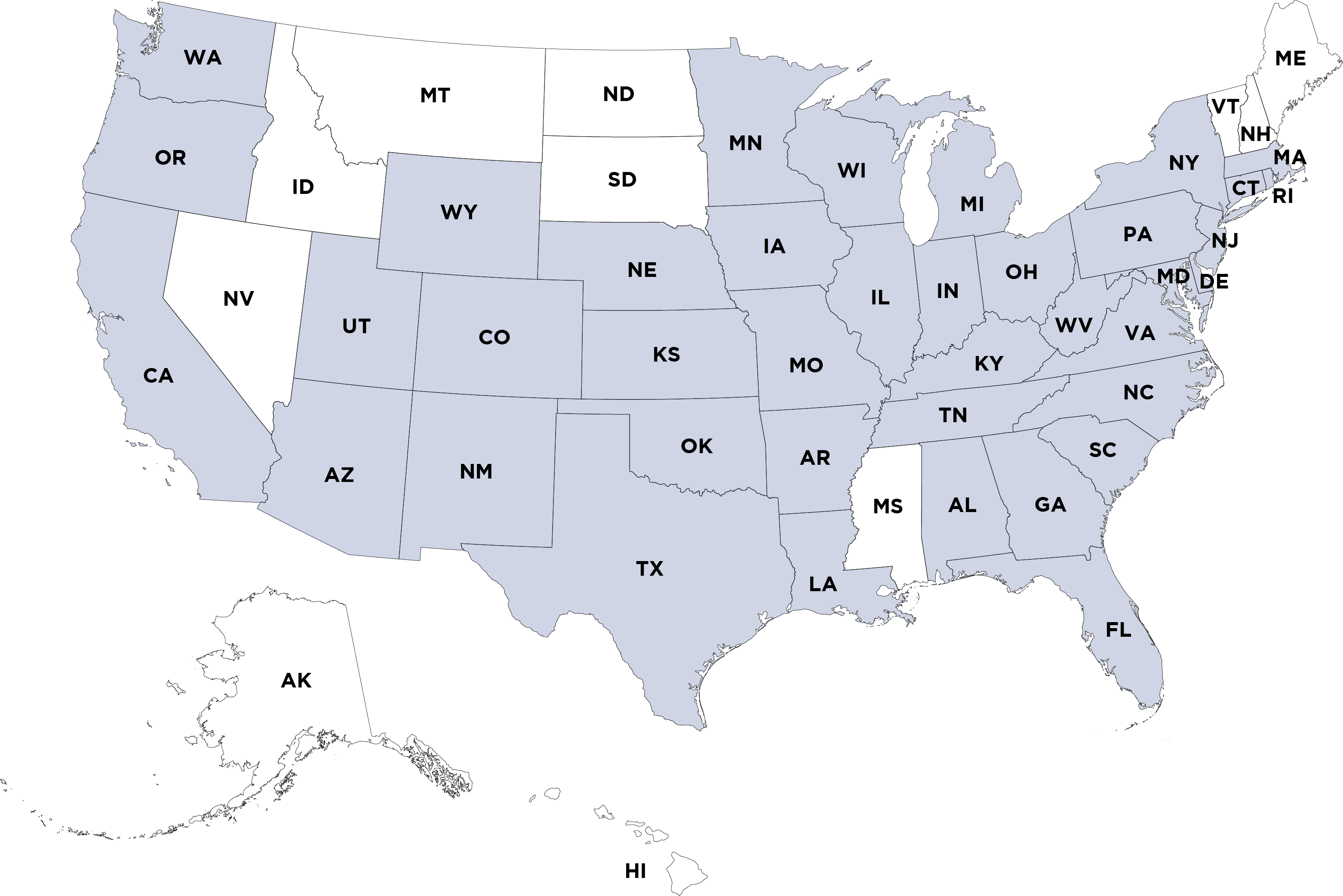 Map of states where CSC is licensed
